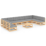11 Piece Garden Lounge Set with Cushions Solid Pinewood - Front View