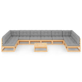 11 Piece Garden Lounge Set with Cushions Solid Pinewood - Side View