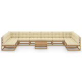 11 Piece Garden Lounge Set&Cushions Honey Brown Solid Pinewood - Side View