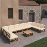 11 Piece Garden Lounge Set&Cushions Honey Brown Solid Pinewood