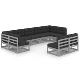 9 Piece Garden Lounge Set with Cushions Grey Solid Pinewood