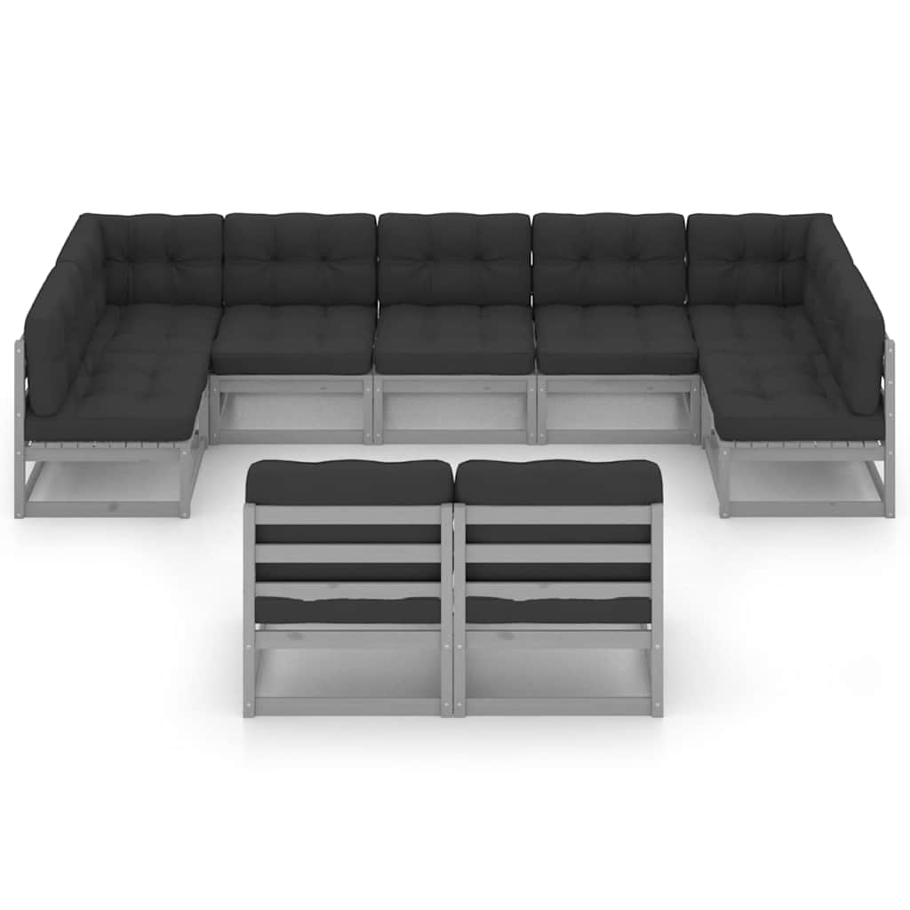 9 Piece Garden Lounge Set with Cushions Grey Solid Pinewood