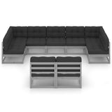 9 Piece Garden Lounge Set with Cushions Grey Solid Pinewood