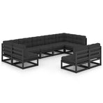 9 Piece Garden Lounge Set with Cushions Black Solid Pinewood