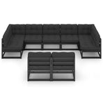 9 Piece Garden Lounge Set with Cushions Black Solid Pinewood