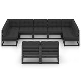 9 Piece Garden Lounge Set with Cushions Black Solid Pinewood - Side View