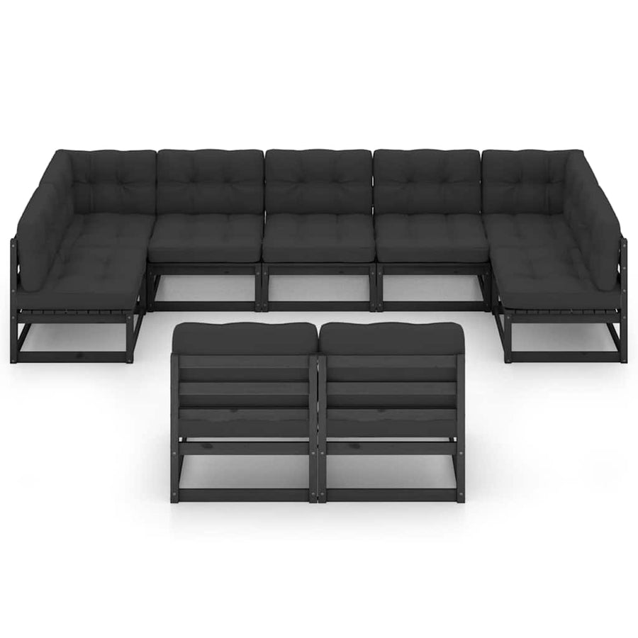 9 Piece Garden Lounge Set with Cushions Black Solid Pinewood