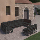 9 Piece Garden Lounge Set with Cushions Black Solid Pinewood