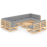 10 Piece Garden Lounge Set with Cushions Solid Pinewood - Front View