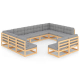 11 Piece Garden Lounge Set with Cushions Solid Pinewood - Front View