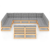 11 Piece Garden Lounge Set with Cushions Solid Pinewood - Side View