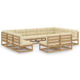 11 Piece Garden Lounge Set&Cushions Honey Brown Solid Pinewood - Front View