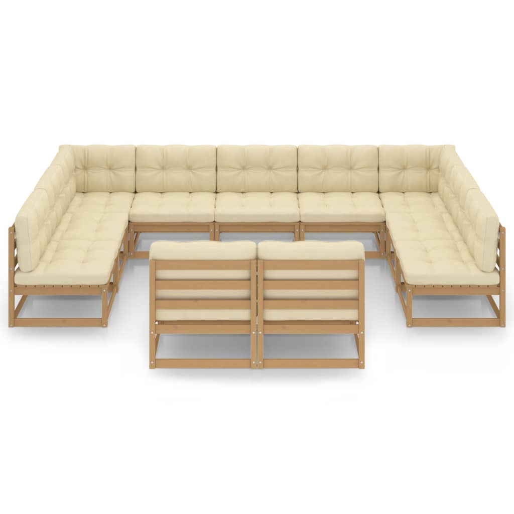 11 Piece Garden Lounge Set&Cushions Honey Brown Solid Pinewood
