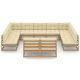 11 Piece Garden Lounge Set&Cushions Honey Brown Solid Pinewood - Side View