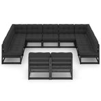 11 Piece Garden Lounge Set with Cushions Black Solid Pinewood
