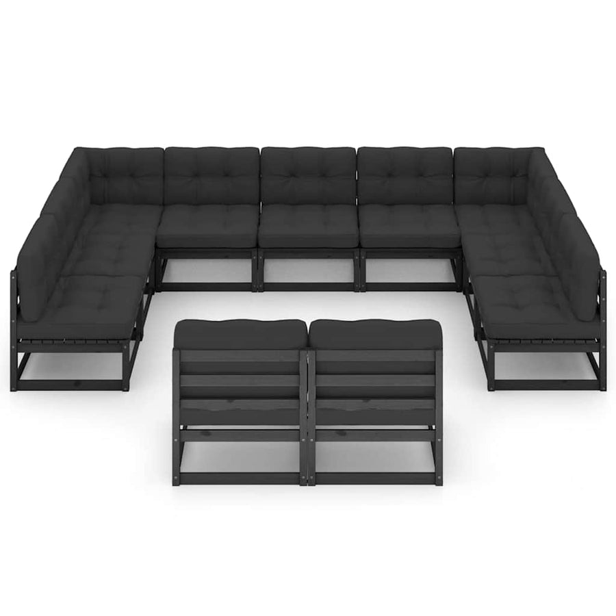 11 Piece Garden Lounge Set with Cushions Black Solid Pinewood