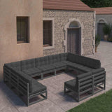11 Piece Garden Lounge Set with Cushions Black Solid Pinewood