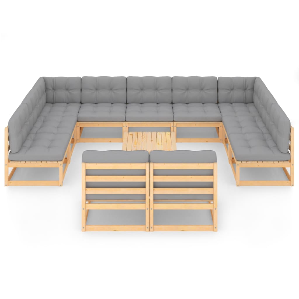 12 Piece Garden Lounge Set with Cushions Solid Pinewood