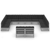 12 Piece Garden Lounge Set with Cushions Grey Solid Pinewood - Side View