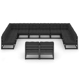 12 Piece Garden Lounge Set with Cushions Black Solid Pinewood