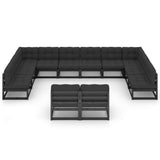 12 Piece Garden Lounge Set with Cushions Black Solid Pinewood - Side View