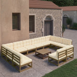 13 Piece Garden Lounge Set&Cushions Honey Brown Solid Pinewood
