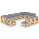 13 Piece Garden Lounge Set with Cushions Solid Pinewood - Front View
