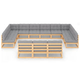 13 Piece Garden Lounge Set with Cushions Solid Pinewood - Side View