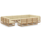 13 Piece Garden Lounge Set&Cushions Honey Brown Solid Pinewood - Front View