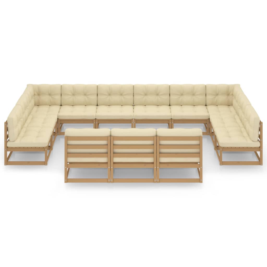 13 Piece Garden Lounge Set&Cushions Honey Brown Solid Pinewood