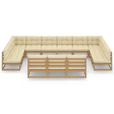 13 Piece Garden Lounge Set&Cushions Honey Brown Solid Pinewood - Side View