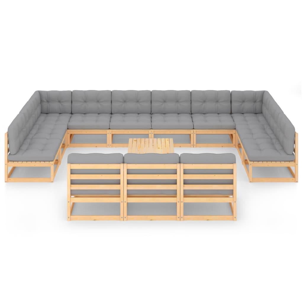 14 Piece Garden Lounge Set with Cushions Solid Pinewood