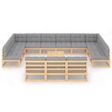 14 Piece Garden Lounge Set with Cushions Solid Pinewood - Side View