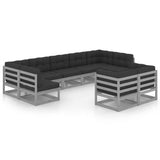 9 Piece Garden Lounge Set with Cushions Grey Solid Pinewood