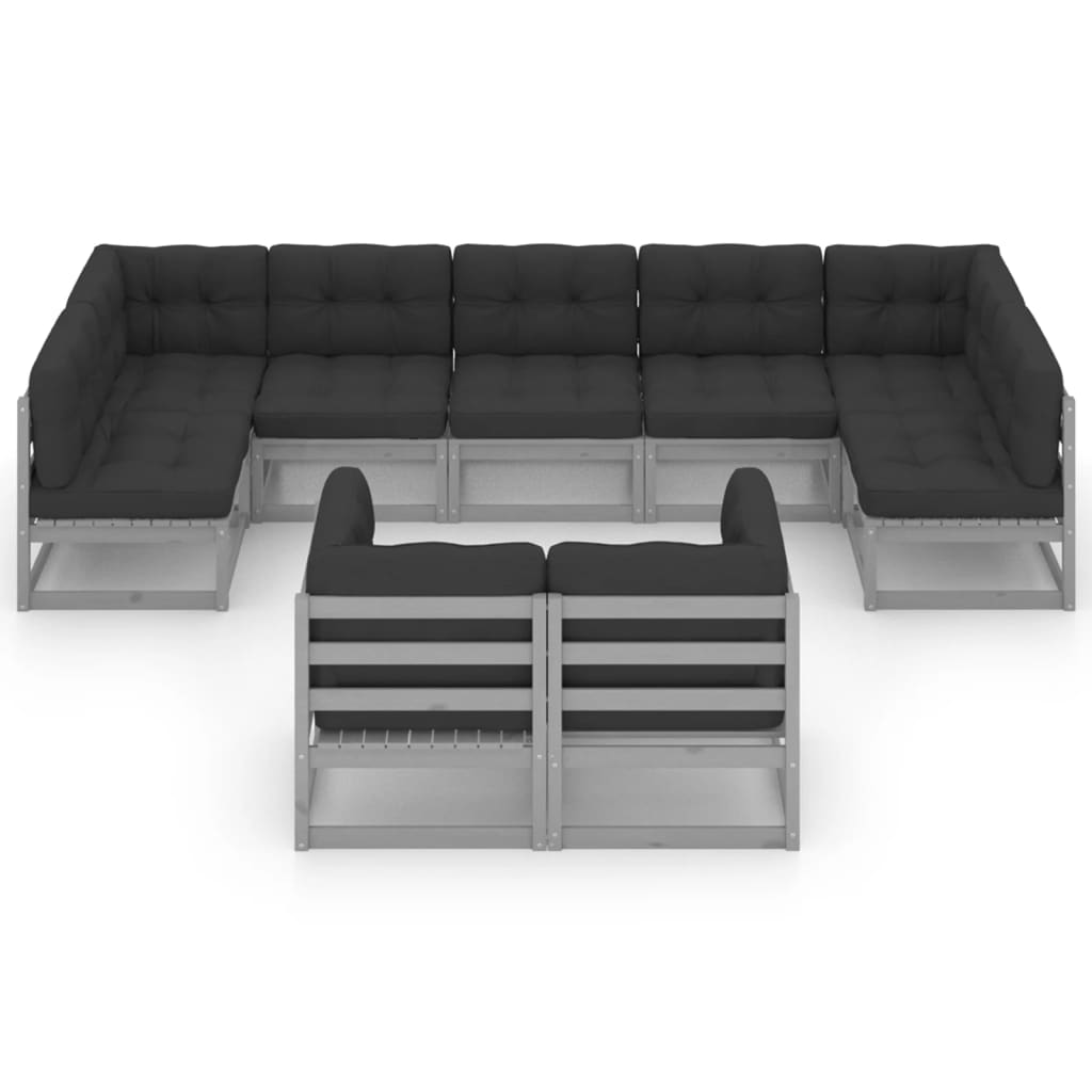 9 Piece Garden Lounge Set with Cushions Grey Solid Pinewood