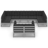 9 Piece Garden Lounge Set with Cushions Grey Solid Pinewood - Side View