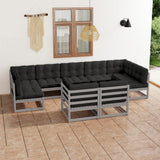9 Piece Garden Lounge Set with Cushions Grey Solid Pinewood