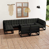 9 Piece Garden Lounge Set with Cushions Black Solid Pinewood