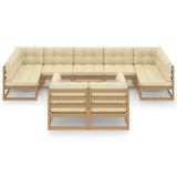 10 Piece Garden Lounge Set&Cushions Honey Brown Solid Pinewood - Side View