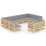11 Piece Garden Lounge Set with Cushions Solid Pinewood - Front View
