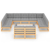11 Piece Garden Lounge Set with Cushions Solid Pinewood - Side View