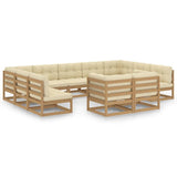 11 Piece Garden Lounge Set&Cushions Honey Brown Solid Pinewood - Front View
