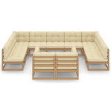 11 Piece Garden Lounge Set&Cushions Honey Brown Solid Pinewood - Side View