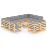 12 Piece Garden Lounge Set with Cushions Solid Pinewood - Front View