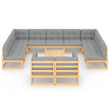 12 Piece Garden Lounge Set with Cushions Solid Pinewood - Side View