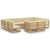 12 Piece Garden Lounge Set&Cushions Honey Brown Solid Pinewood - Front View