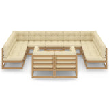 12 Piece Garden Lounge Set&Cushions Honey Brown Solid Pinewood - Side View