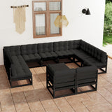 12 Piece Garden Lounge Set with Cushions Black Solid Pinewood
