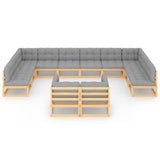12 Piece Garden Lounge Set with Cushions Solid Pinewood - Side View