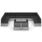 12 Piece Garden Lounge Set with Cushions Grey Solid Pinewood